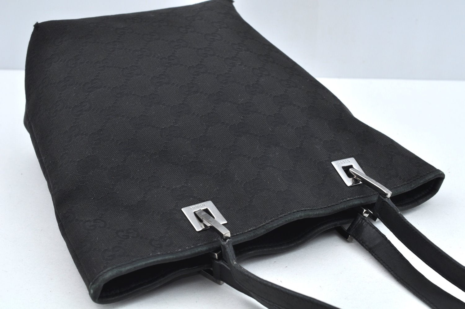 Authentic GUCCI Shoulder Hand Tote Bag GG Canvas Leather 31244 Black 4941J