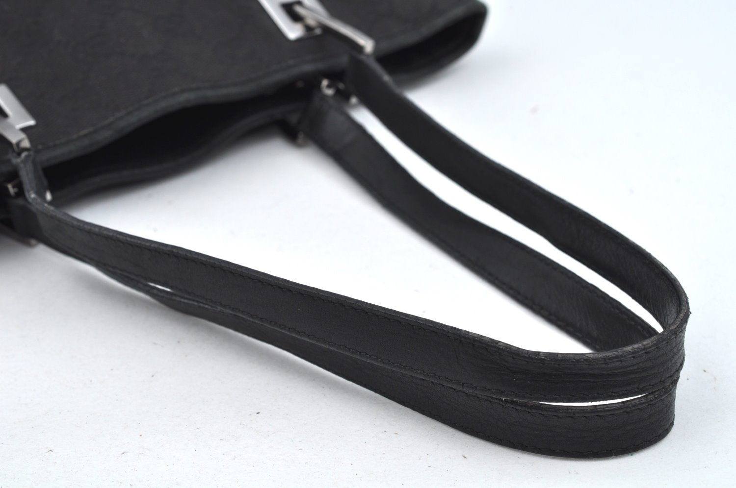 Authentic GUCCI Shoulder Hand Tote Bag GG Canvas Leather 31244 Black 4941J