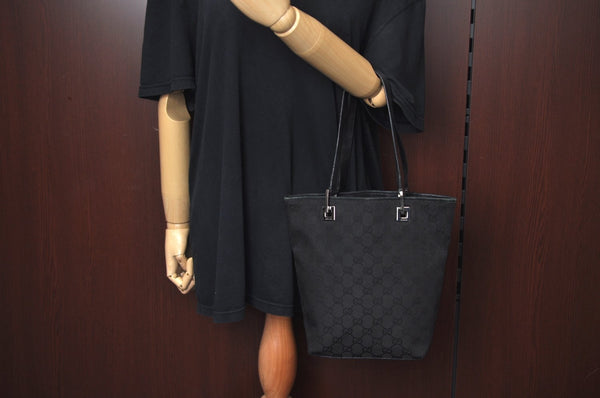 Authentic GUCCI Shoulder Hand Tote Bag GG Canvas Leather 31244 Black 4941J