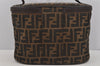 Authentic FENDI Zucca Vanity Hand Bag Pouch Canvas Leather Brown Junk 4942J