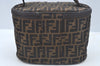 Authentic FENDI Zucca Vanity Hand Bag Pouch Canvas Leather Brown Junk 4942J