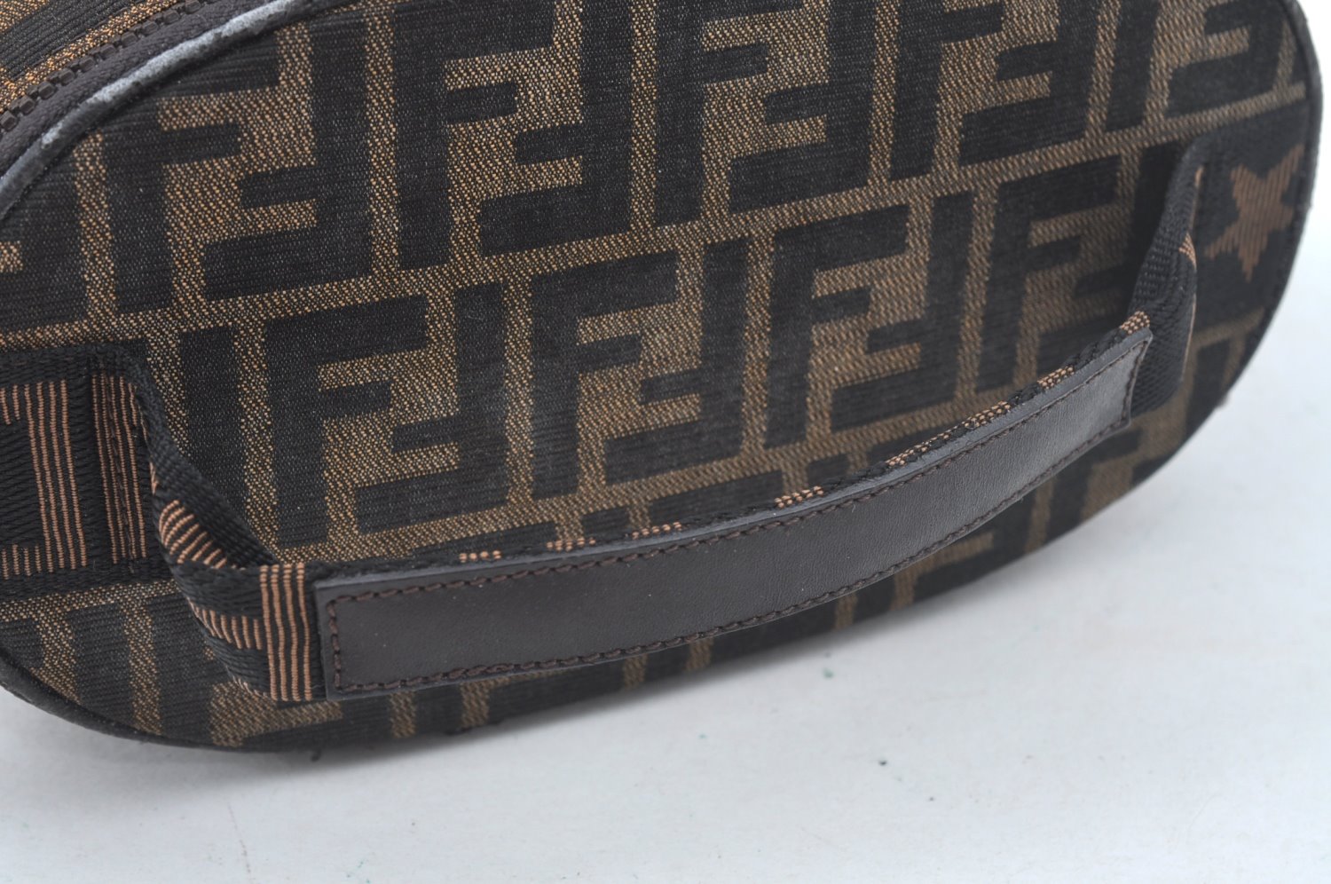 Authentic FENDI Zucca Vanity Hand Bag Pouch Canvas Leather Brown Junk 4942J