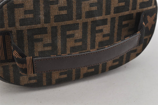 Authentic FENDI Zucca Vanity Hand Bag Pouch Canvas Leather Brown Junk 4942J