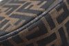 Authentic FENDI Zucca Vanity Hand Bag Pouch Canvas Leather Brown Junk 4942J