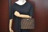 Authentic FENDI Zucca Vanity Hand Bag Pouch Canvas Leather Brown Junk 4942J