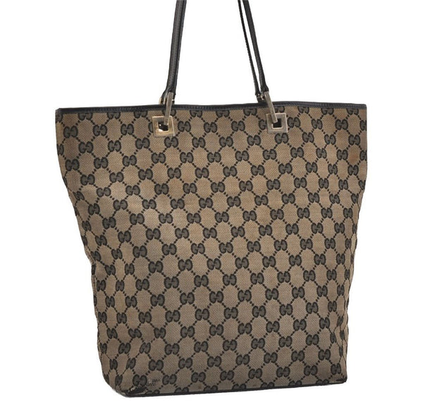 Authentic GUCCI Vintage Shoulder Tote Bag GG Canvas Leather 0021098 Black 4943J