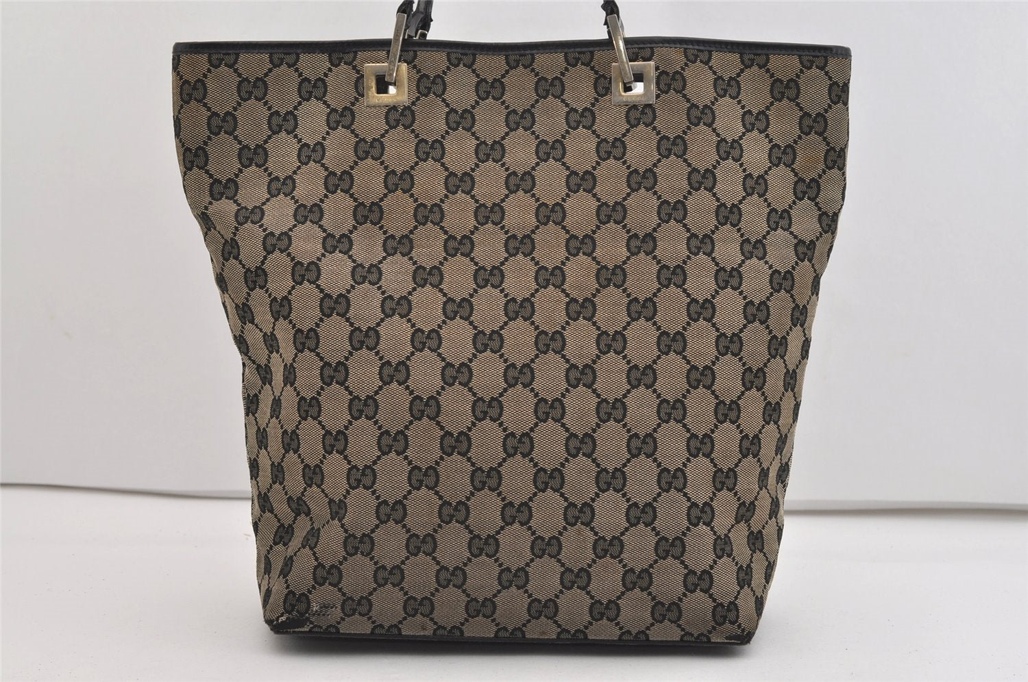 Authentic GUCCI Vintage Shoulder Tote Bag GG Canvas Leather 0021098 Black 4943J