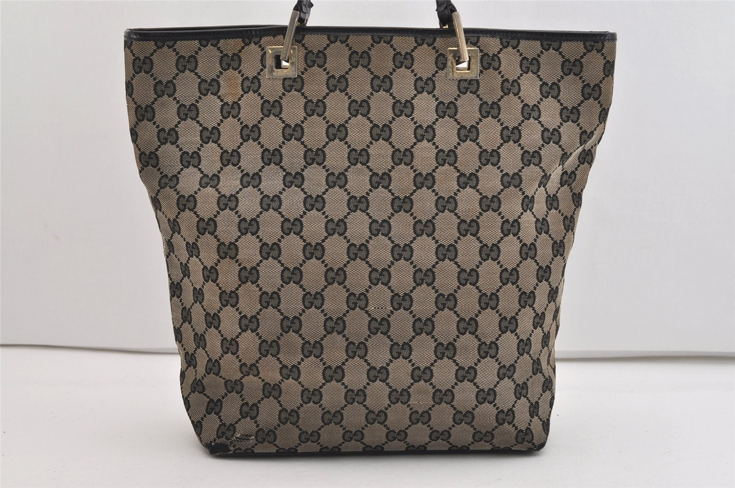 Authentic GUCCI Vintage Shoulder Tote Bag GG Canvas Leather 0021098 Black 4943J