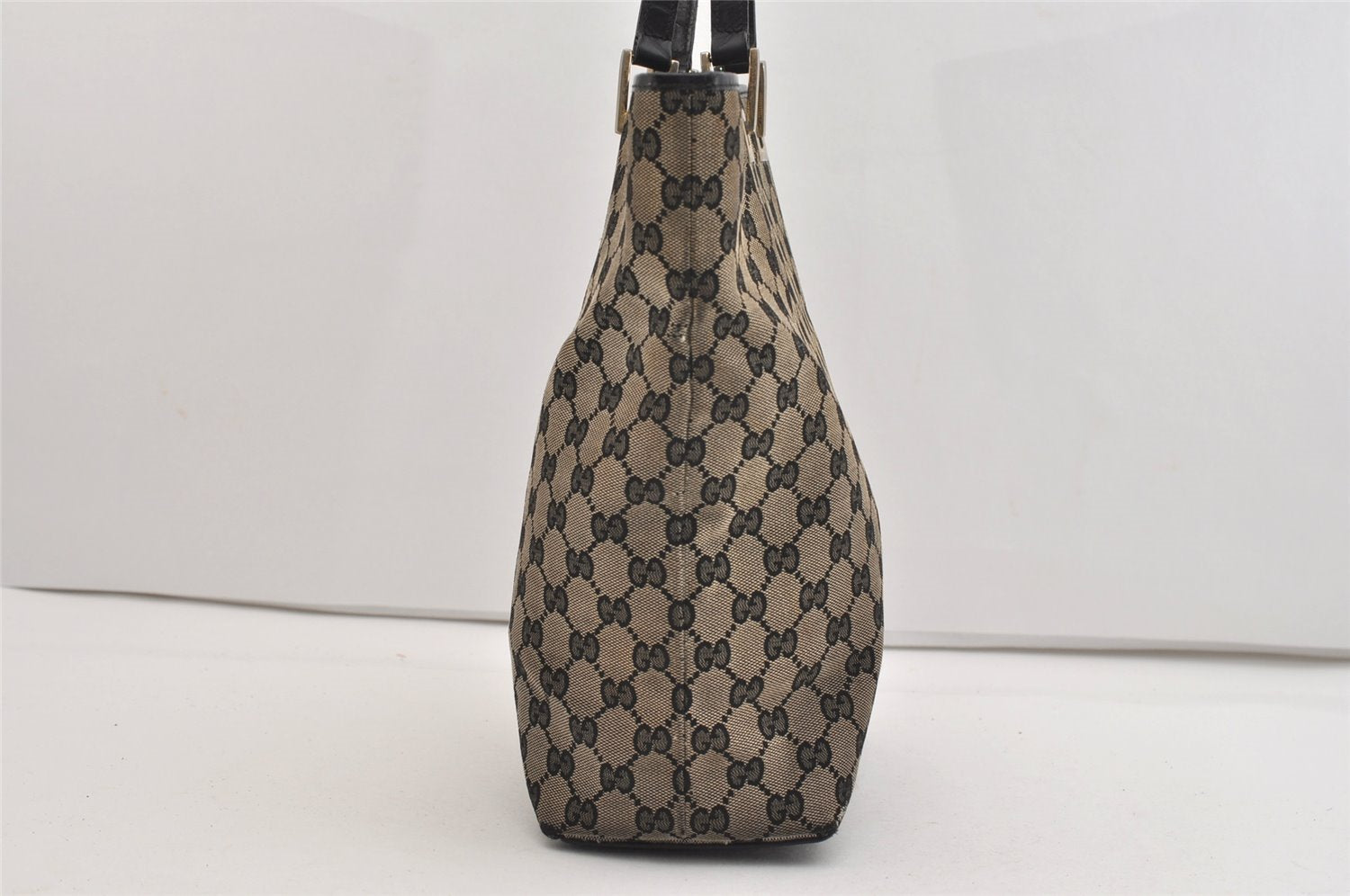 Authentic GUCCI Vintage Shoulder Tote Bag GG Canvas Leather 0021098 Black 4943J