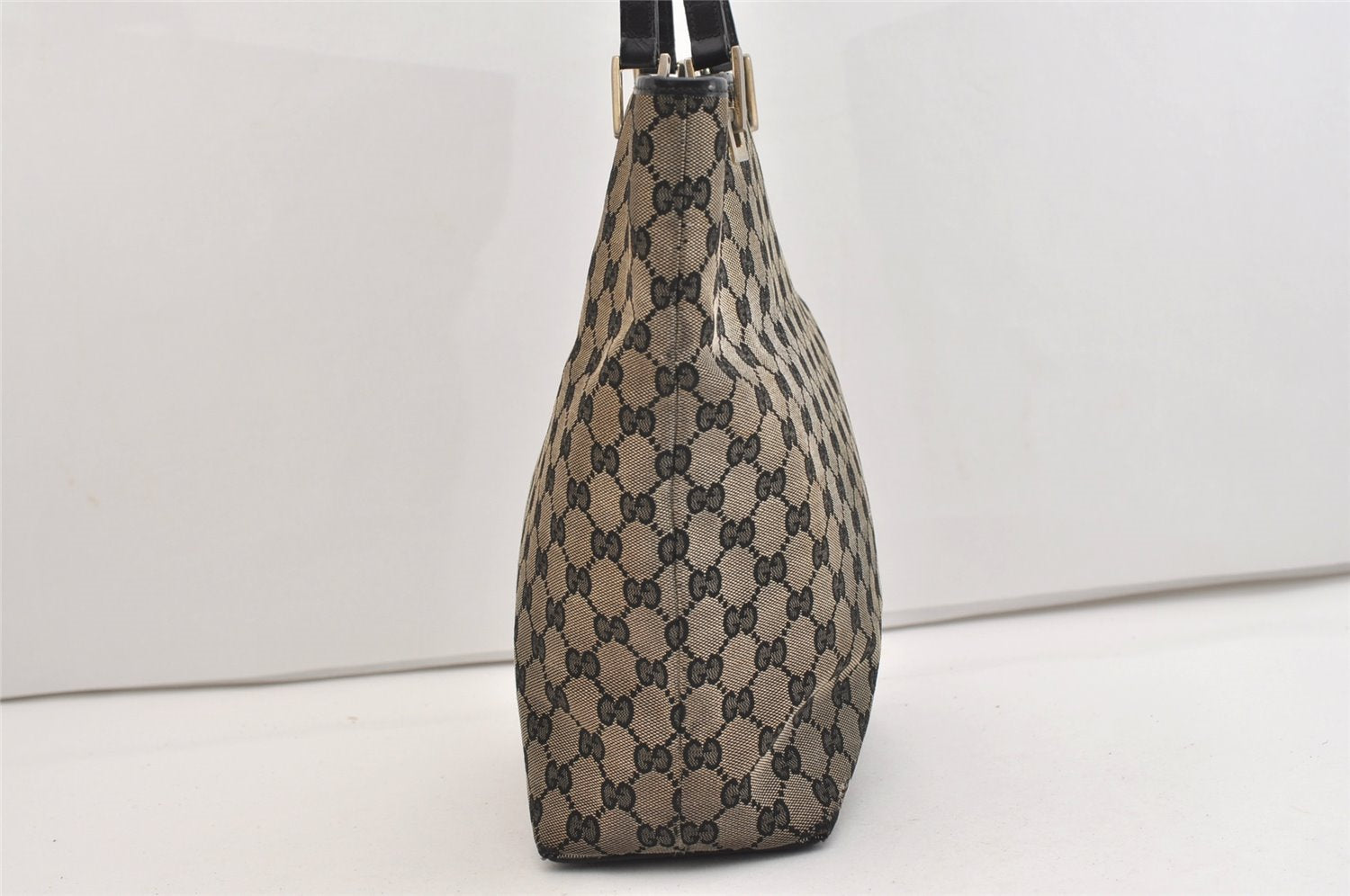 Authentic GUCCI Vintage Shoulder Tote Bag GG Canvas Leather 0021098 Black 4943J