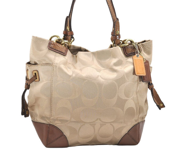 Authentic COACH Signature Shoulder Tote Bag Canvas Leather F14505 Beige 4943K