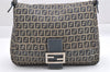 Authentic FENDI Zucchino Mamma Baguette Shoulder Bag Canvas Leather Navy 4944J