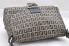 Authentic FENDI Zucchino Mamma Baguette Shoulder Bag Canvas Leather Navy 4944J