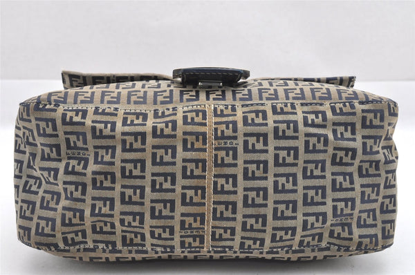 Authentic FENDI Zucchino Mamma Baguette Shoulder Bag Canvas Leather Navy 4944J