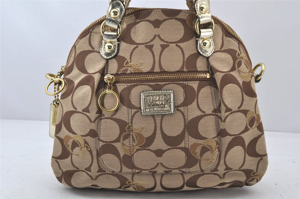 Authentic COACH Signature 2Way Hand Bag Canvas Leather F18754 Brown 4946K