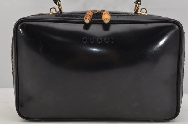 Authentic GUCCI Vintage Bamboo 2Way Shoulder Hand Bag Purse Enamel Black 4947J