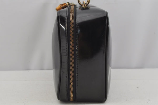Authentic GUCCI Vintage Bamboo 2Way Shoulder Hand Bag Purse Enamel Black 4947J