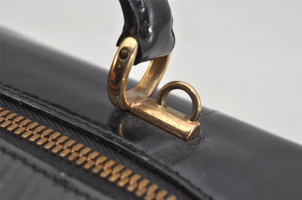 Authentic GUCCI Vintage Bamboo 2Way Shoulder Hand Bag Purse Enamel Black 4947J