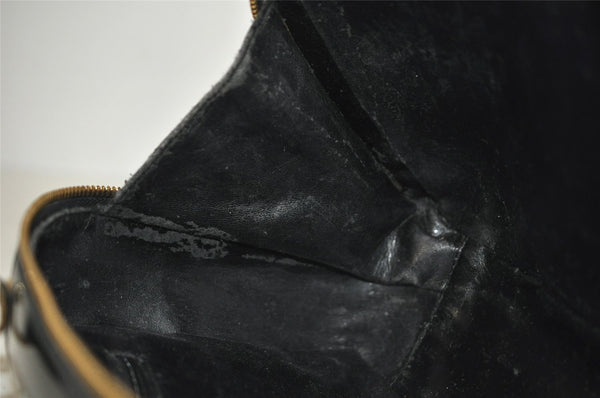 Authentic GUCCI Vintage Bamboo 2Way Shoulder Hand Bag Purse Enamel Black 4947J