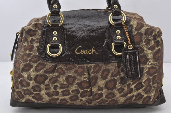 Authentic COACH Leopard Pattern 2Way Hand Bag Canvas Enamel F15520 Brown 4947K