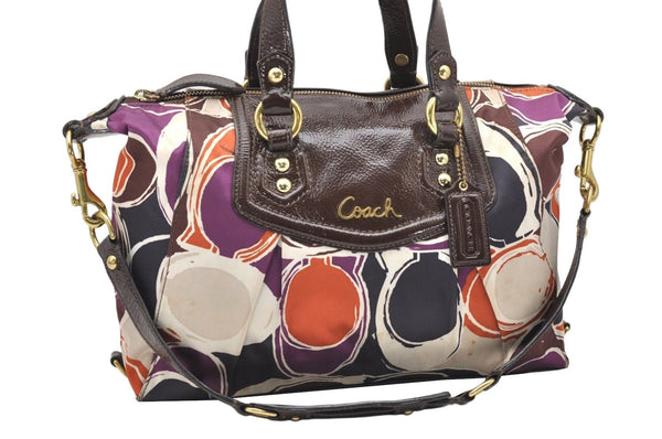 Authentic COACH Ashley 2Way Hand Bag Purse Satin Enamel F20034 Multicolor 4948K