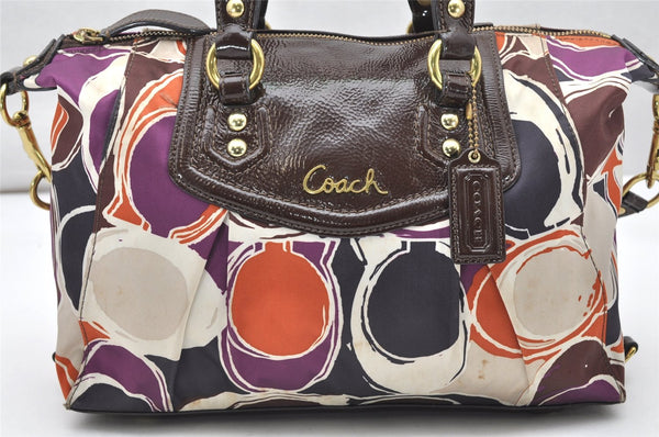 Authentic COACH Ashley 2Way Hand Bag Purse Satin Enamel F20034 Multicolor 4948K