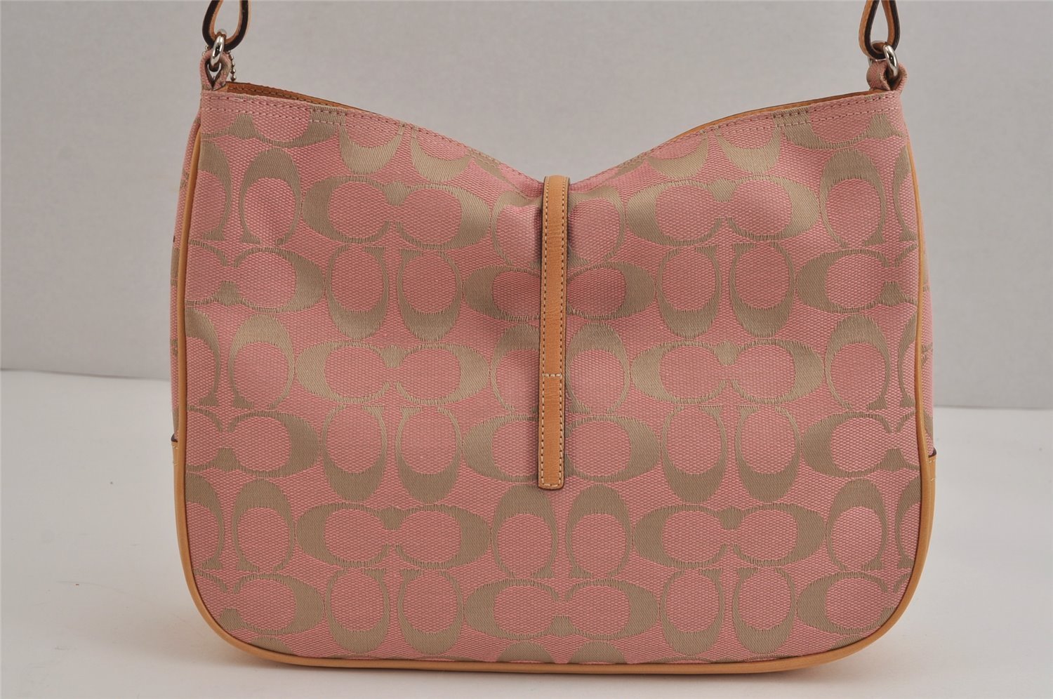 Authentic COACH Signature Shoulder Hand Bag Purse Canvas Leather 6091 Pink 4950J