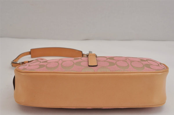 Authentic COACH Signature Shoulder Hand Bag Purse Canvas Leather 6091 Pink 4950J