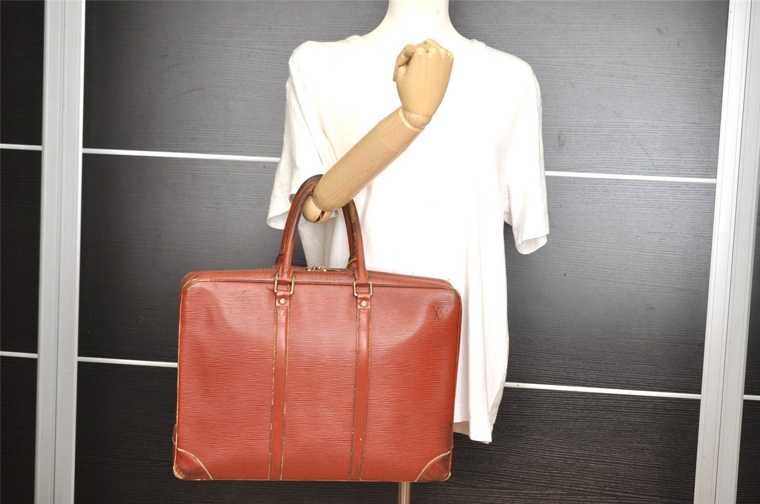 Authentic Louis Vuitton Epi Porte Documents Voyage Briefcase M54473 Brown 4951I