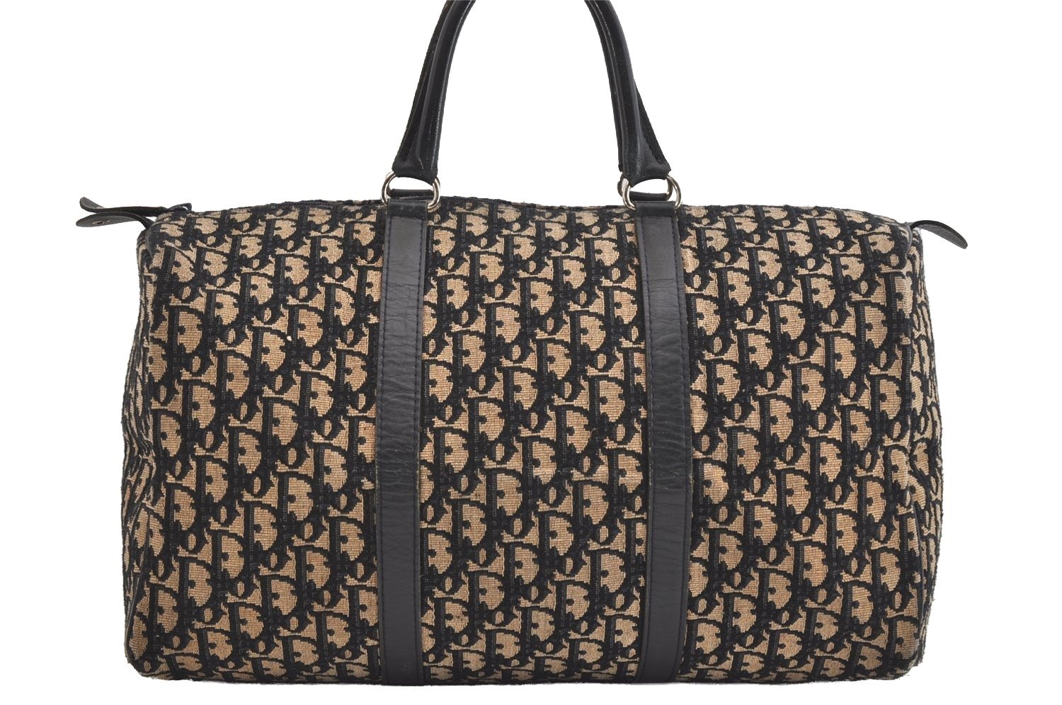 Authentic Christian Dior Trotter Hand Boston Bag Canvas Leather Blue 4951J