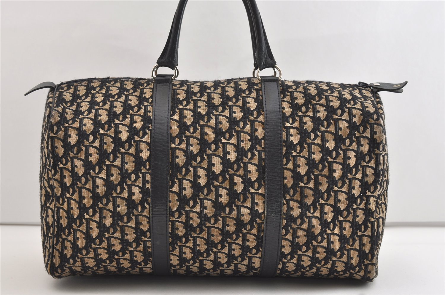 Authentic Christian Dior Trotter Hand Boston Bag Canvas Leather Blue 4951J