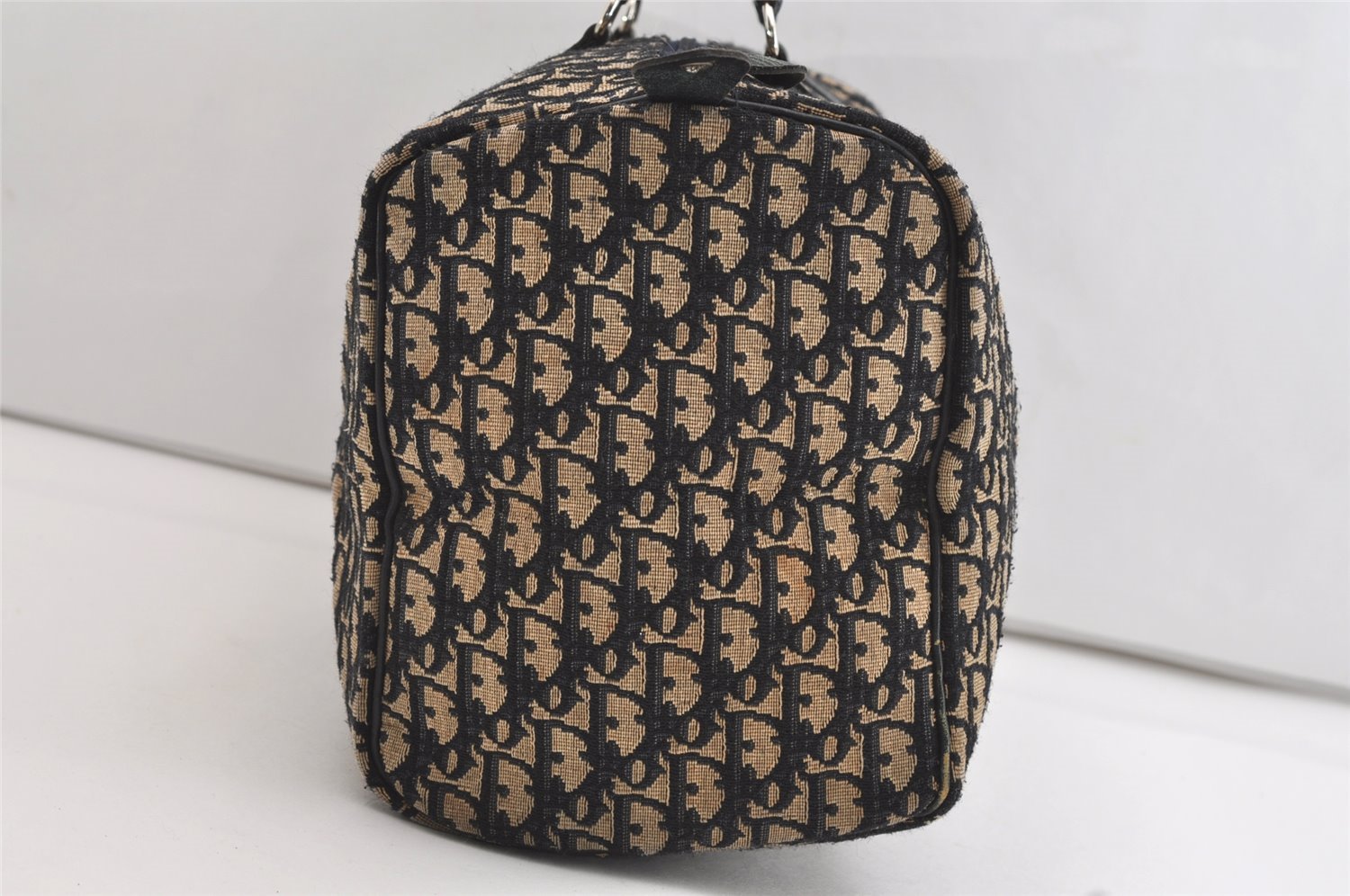 Authentic Christian Dior Trotter Hand Boston Bag Canvas Leather Blue 4951J