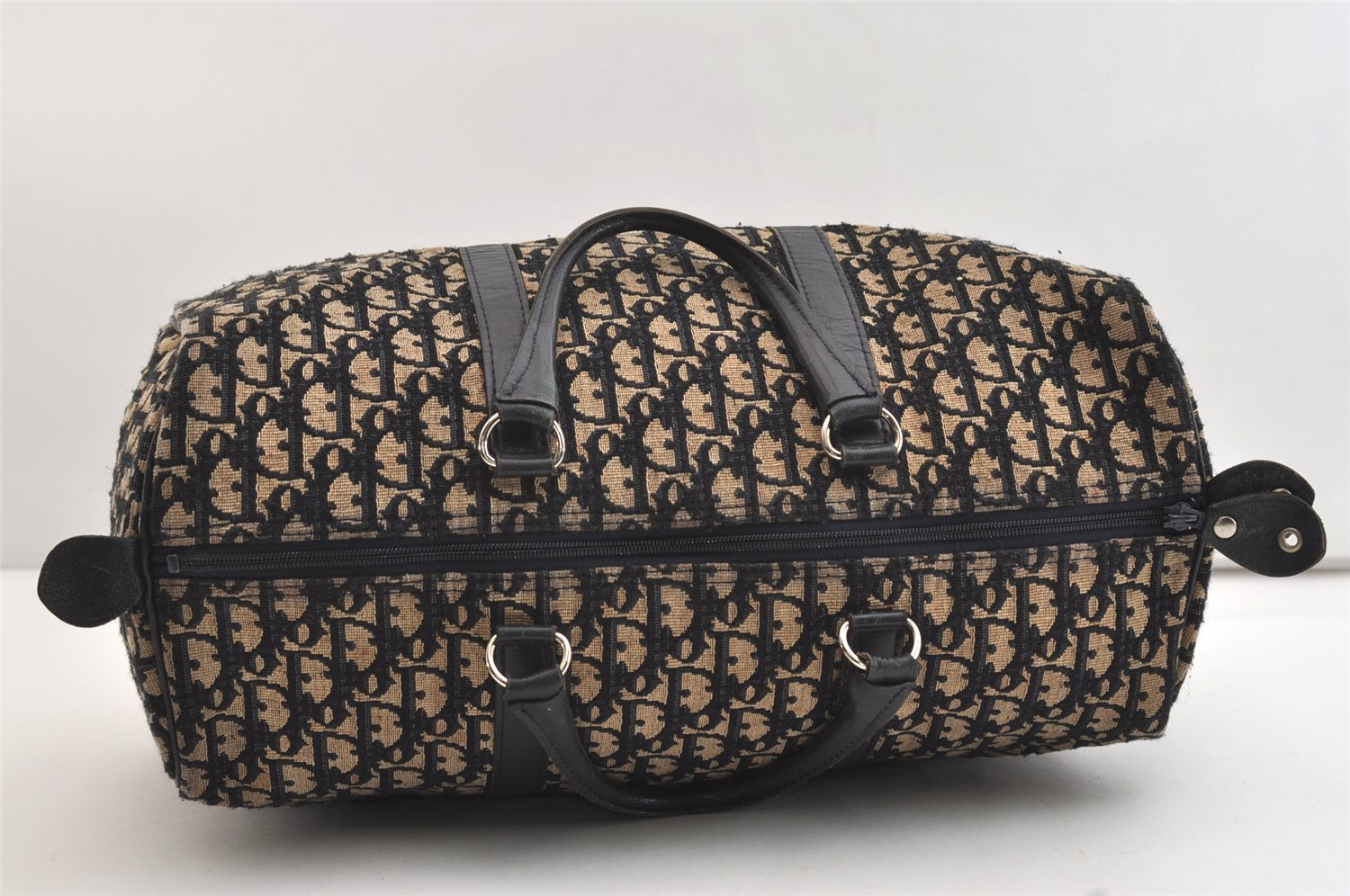 Authentic Christian Dior Trotter Hand Boston Bag Canvas Leather Blue 4951J