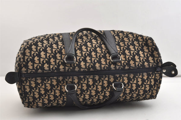 Authentic Christian Dior Trotter Hand Boston Bag Canvas Leather Blue 4951J