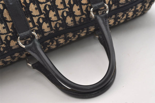Authentic Christian Dior Trotter Hand Boston Bag Canvas Leather Blue 4951J