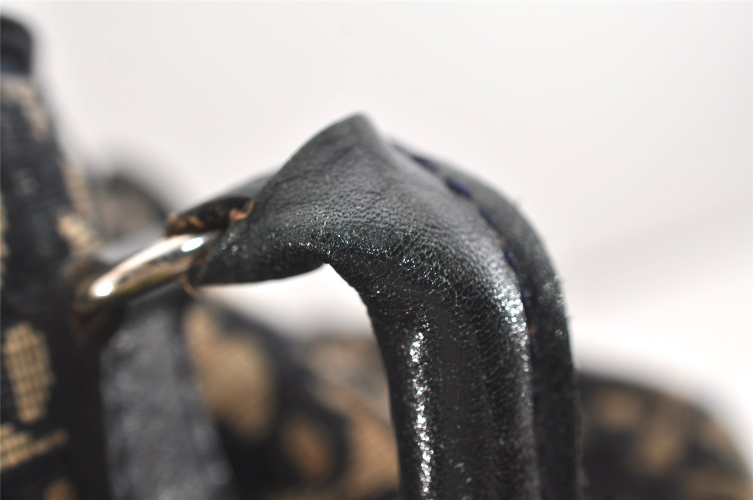 Authentic Christian Dior Trotter Hand Boston Bag Canvas Leather Blue 4951J