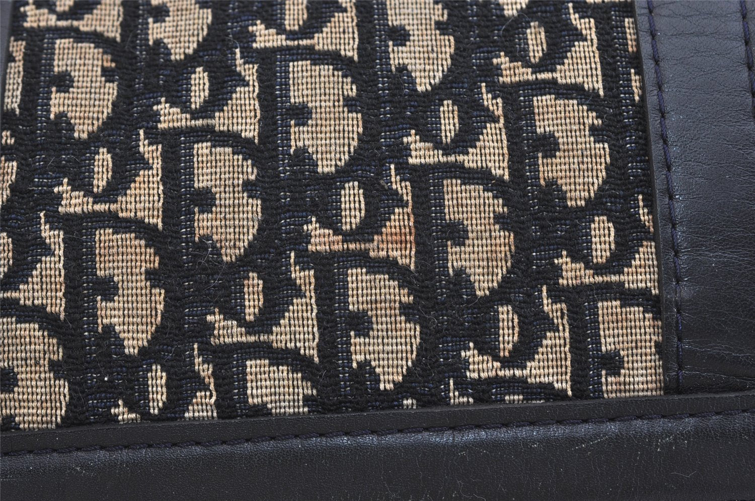 Authentic Christian Dior Trotter Hand Boston Bag Canvas Leather Blue 4951J