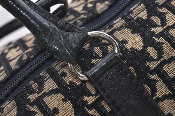 Authentic Christian Dior Trotter Hand Boston Bag Canvas Leather Blue 4951J