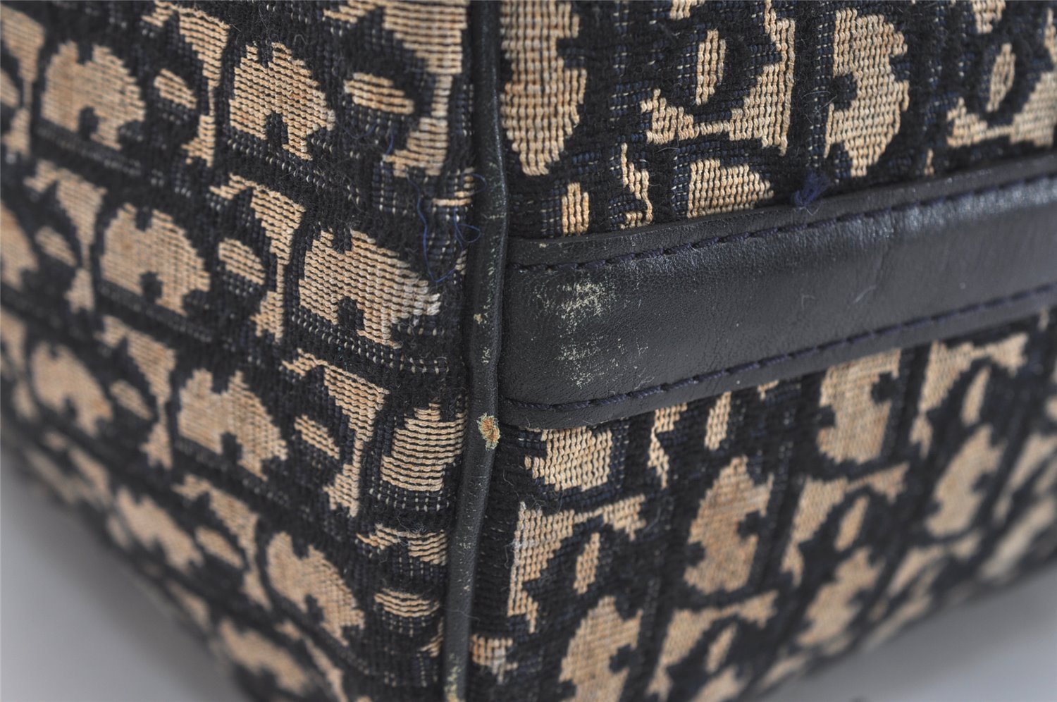 Authentic Christian Dior Trotter Hand Boston Bag Canvas Leather Blue 4951J