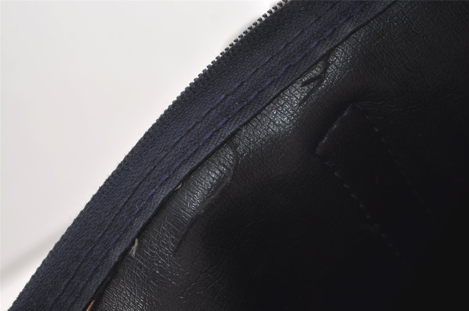 Authentic Christian Dior Trotter Hand Boston Bag Canvas Leather Blue 4951J