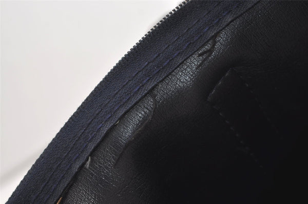 Authentic Christian Dior Trotter Hand Boston Bag Canvas Leather Blue 4951J