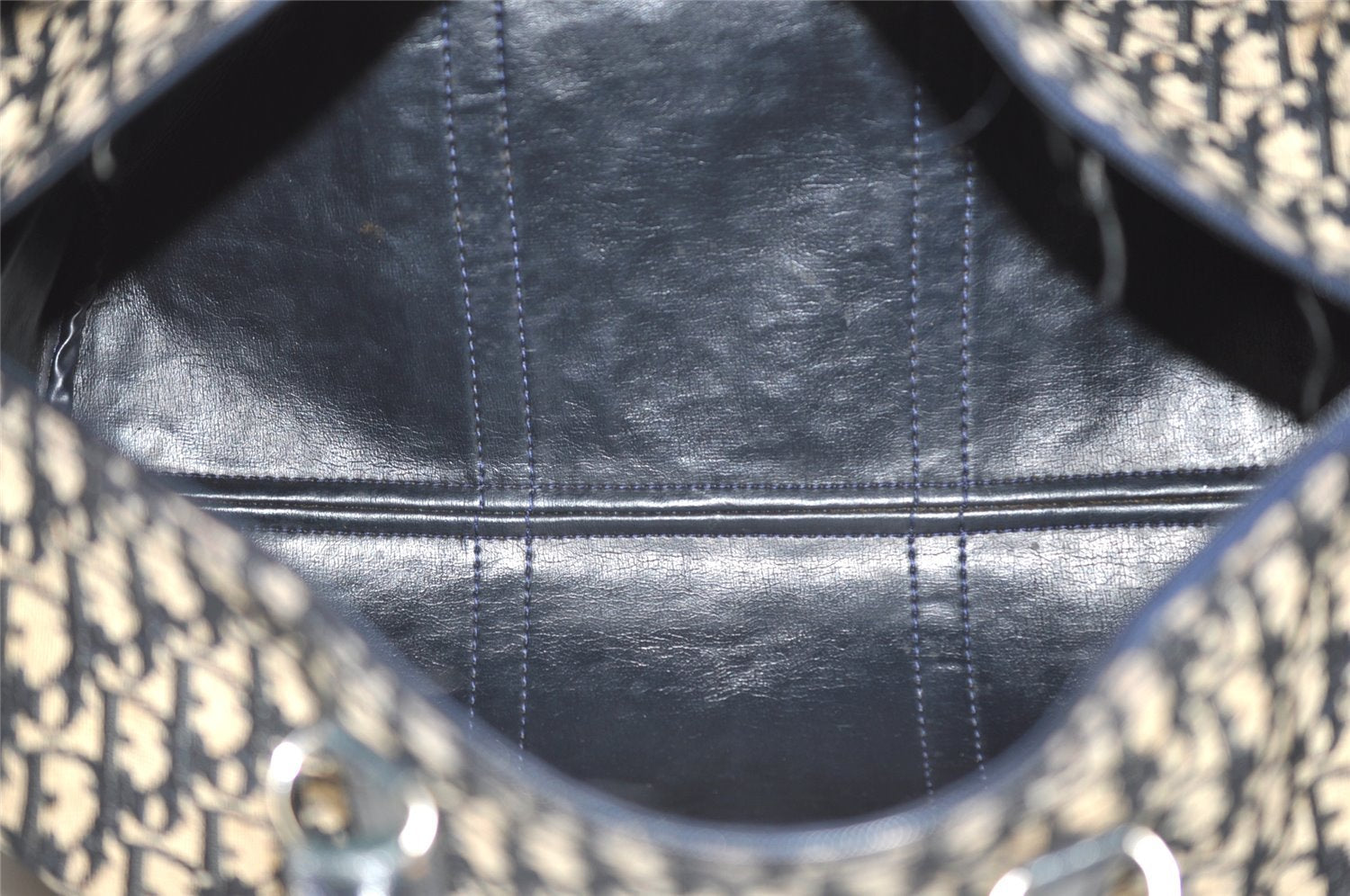 Authentic Christian Dior Trotter Hand Boston Bag Canvas Leather Blue 4951J