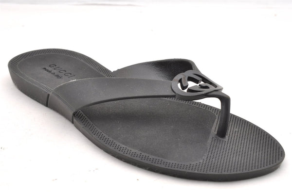 Authentic GUCCI Vintage Flip Flops Sandals Rubber Size US Size 9 Black 4952I
