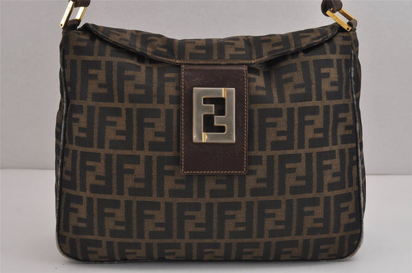 Authentic FENDI Vintage Zucca Shoulder Bag Purse Canvas Leather Brown 4952J