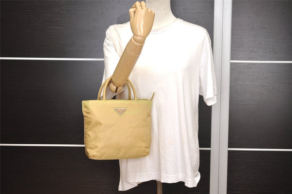 Authentic PRADA Nylon Tessuto City Toto Hand Bag B6245 Beige Yellow 4953J