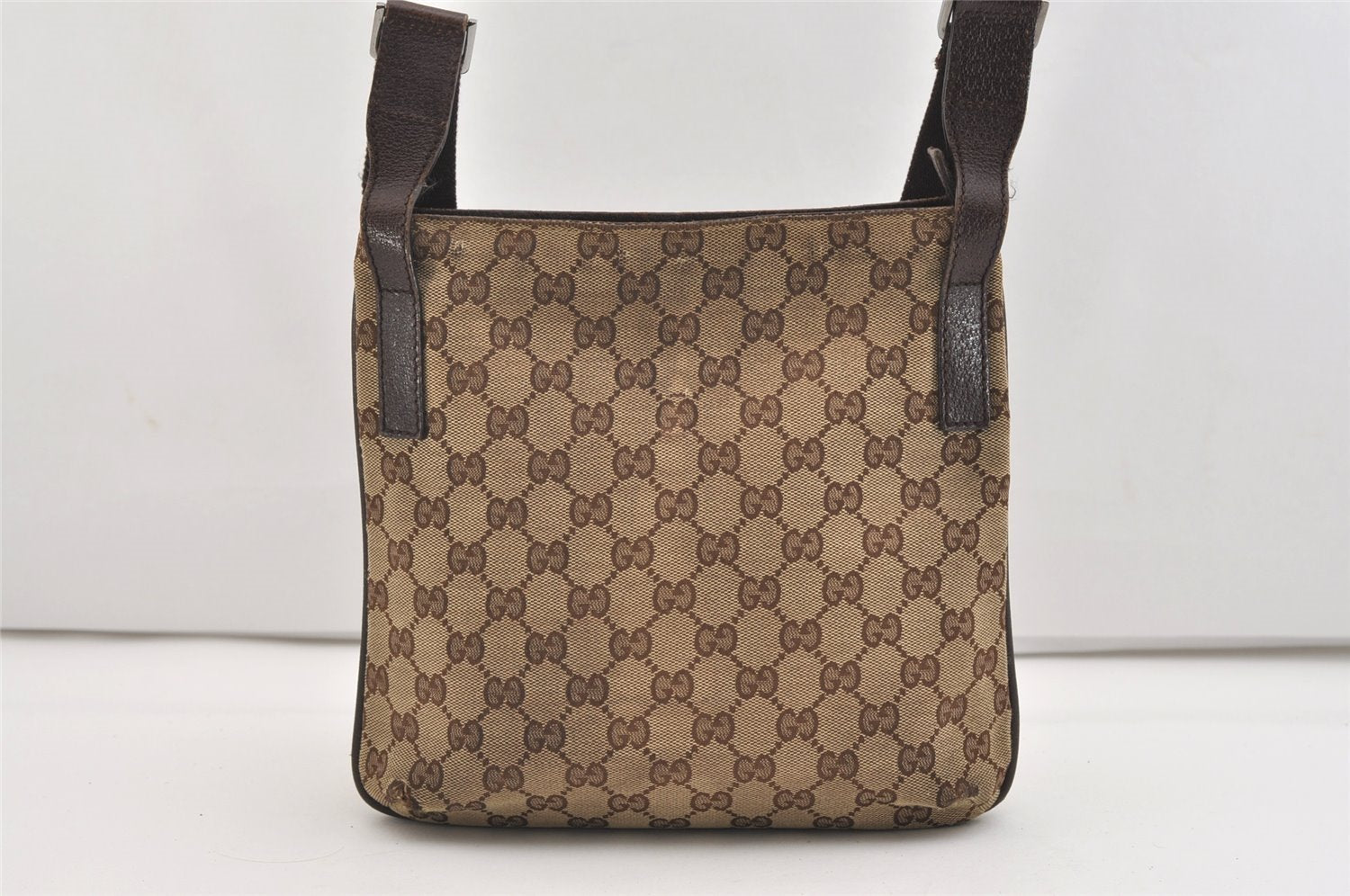 Authentic GUCCI Shoulder Cross Body Bag GG Canvas Leather 122793 Brown 4954J