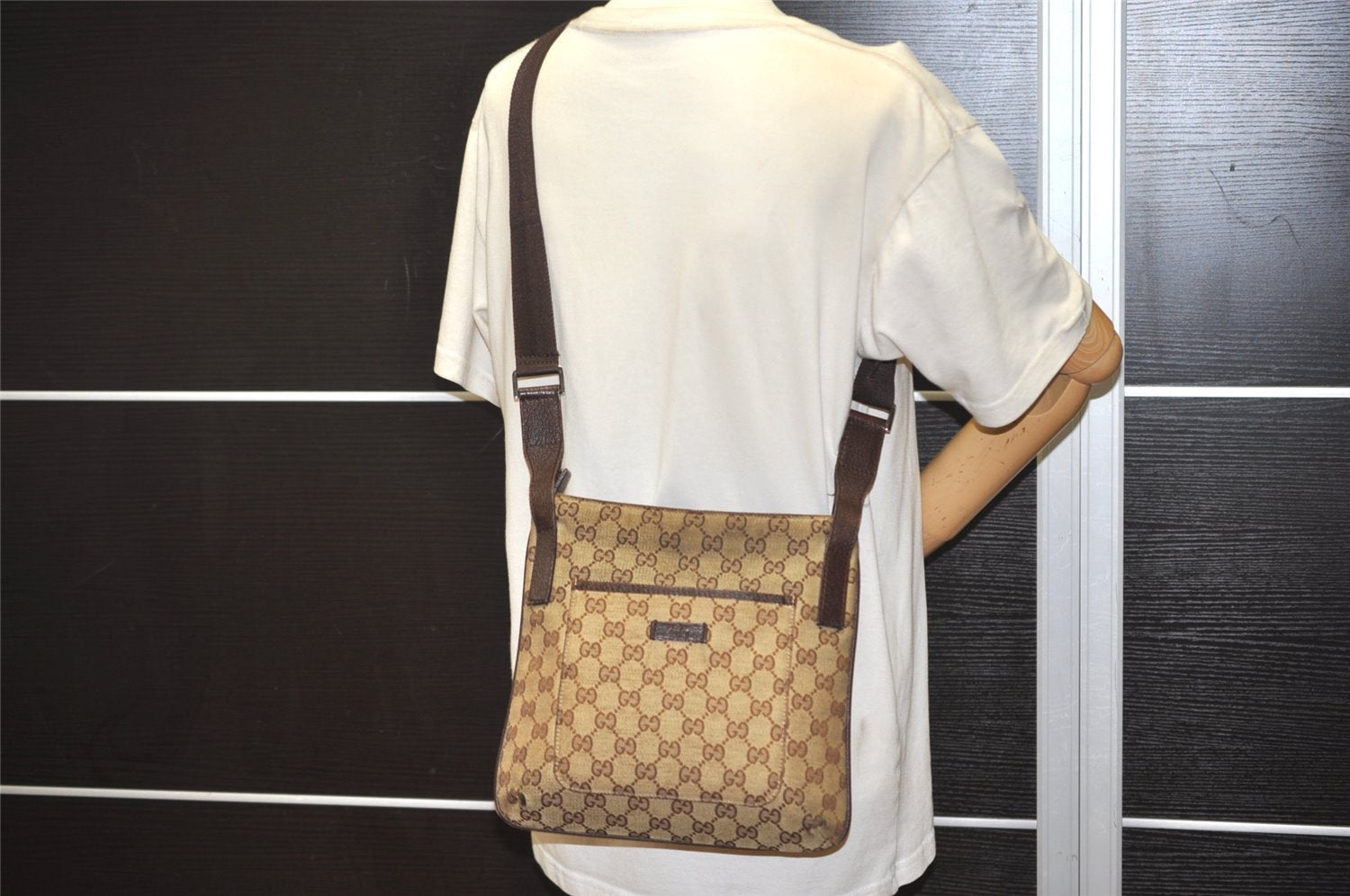 Authentic GUCCI Shoulder Cross Body Bag GG Canvas Leather 122793 Brown 4954J