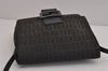 Authentic FENDI Zucchino Mamma Baguette Shoulder Bag Canvas Leather Black 4955J