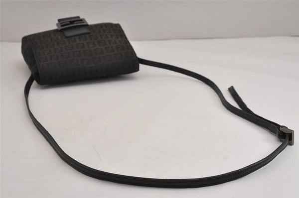 Authentic FENDI Zucchino Mamma Baguette Shoulder Bag Canvas Leather Black 4955J