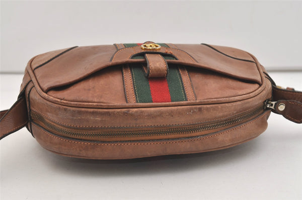 Authentic GUCCI Web Sherry Line Shoulder Crossbody Bag Purse Leather Brown 4957J